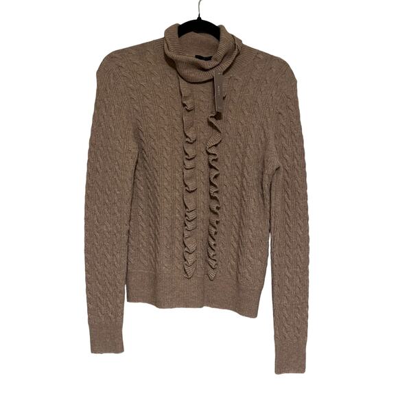 J.Crew Wool Alpaca Blend Ruffled Cable Knit Turtleneck Sweater Beige Size XS - Picture 2 of 9